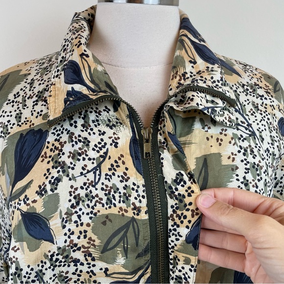 Kim Rogers Sport Olive Green Navy Blue Silk Floral Full Zip Jacket Women Small - Picture 4 of 8